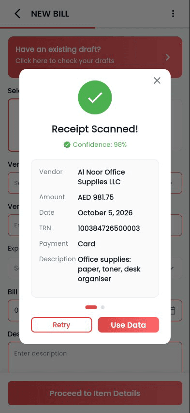 Scanning a supplier tax invoice into a new bill in Purpl